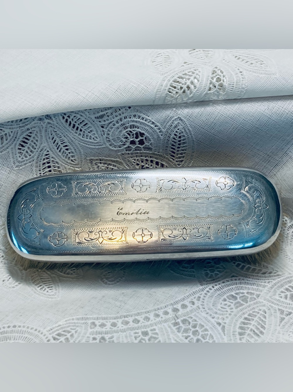 Elegant Antique Silver Engraved Clothes Brush.